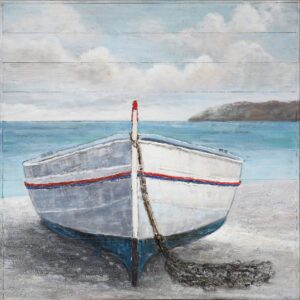 Posters Beach Coastal Landscape Wall Art Sea Boat Poster Abstract Art Poster (2) Canvas Painting Posters And Prints Wall Art Pictures for Living Room Bedroom Decor 16x16inch(40x40cm) Frame-style