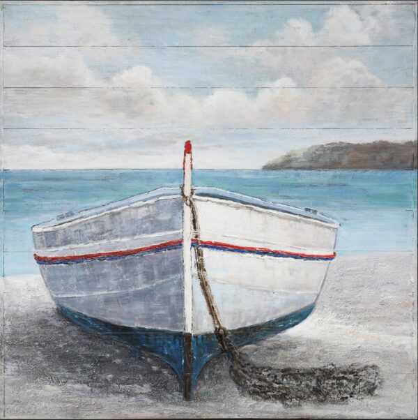 Posters Beach Coastal Landscape Wall Art Sea Boat Poster Abstract Art Poster (2) Canvas Painting Posters And Prints Wall Art Pictures for Living Room Bedroom Decor 16x16inch(40x40cm) Frame-style