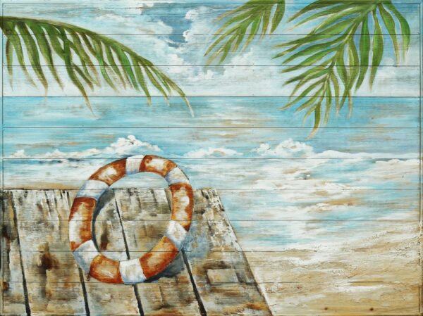DesignQ Palm Beach Resort At Dawn Iii Nautical & Coastal Wood Wall Decor, Blue Wood Wall Art, Large Beach Wood Wall Panels Printed On Natural Pine Wood Art