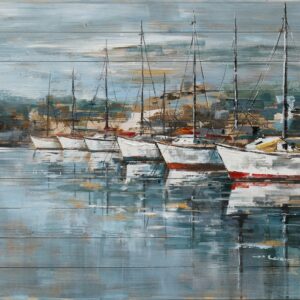Bouvy Art,24x48Inch Colorful Hand Painted Sailboat Oil Painting Abstract Modern Canvas Artwork Romance Seascape Wall Art Stretched and Framed Ready to Hang Home Wall Decoration
