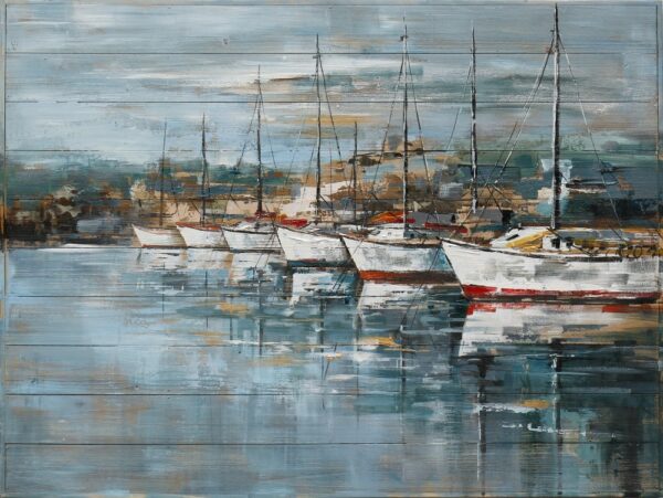 Bouvy Art,24x48Inch Colorful Hand Painted Sailboat Oil Painting Abstract Modern Canvas Artwork Romance Seascape Wall Art Stretched and Framed Ready to Hang Home Wall Decoration