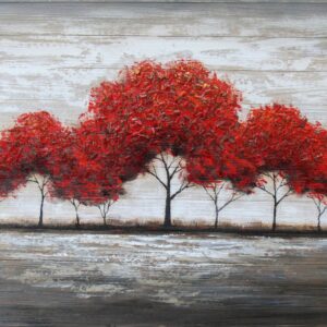 OSM ART 100% Hand-Painted Red Tree Scenery Oil Paintings on Canvas Contemporary Abstract Knife Landscape Artwork for Living Room Decoration