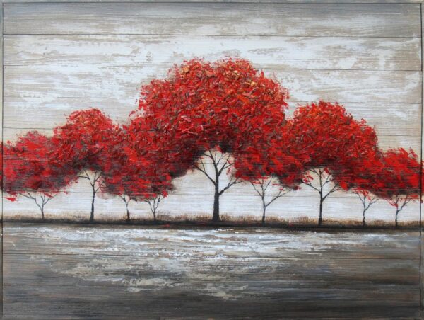 OSM ART 100% Hand-Painted Red Tree Scenery Oil Paintings on Canvas Contemporary Abstract Knife Landscape Artwork for Living Room Decoration