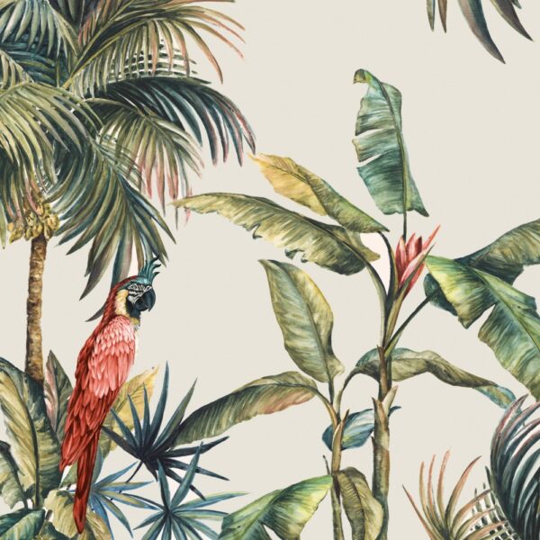 Framed Canvas Wall Art - Tropicano II (Parrot in Palm) by Eva Watts - Tropical Modern Decor
