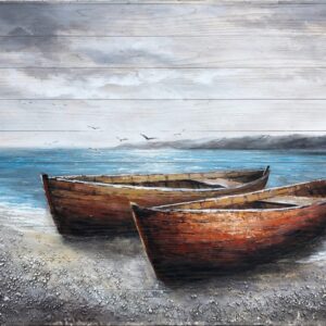 Poster Wall Art Decor Print Beautiful Painting of A Blue And White Rowboat with Oars Canvas Pictures Wall Art Coastal Beach Style Canvas Prints Wedding Housewarming Gifts For Home Decoration 16x24inch
