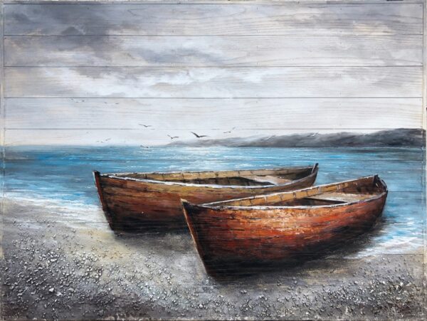 Poster Wall Art Decor Print Beautiful Painting of A Blue And White Rowboat with Oars Canvas Pictures Wall Art Coastal Beach Style Canvas Prints Wedding Housewarming Gifts For Home Decoration 16x24inch