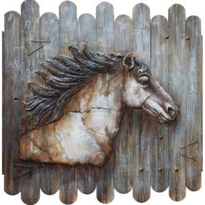 Order Happiness 3D Metal Horse with Wood Board Wall Art Sculpture