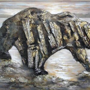 "Rustic Textured Wooden Bear Art - Handcrafted 3D Wood Wall Decor"